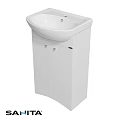 White Bathroom Vanity With Washbasin And Double Door Cabinet Storage