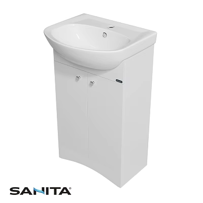 White Bathroom Vanity With Washbasin And Double Door Cabinet Storage 3d model
