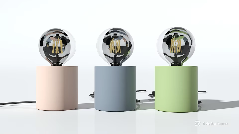 Modern Table Lamps With Three Color Bases Pink Gray Green And Transparent Spherical Shade 3d model 