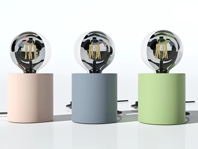 Modern Table Lamps With Three Color Bases Pink Gray Green And Transparent Spherical Shade 3d model