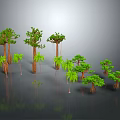 Diverse Green Plants with Tall and Short Trees Including Palms and Tropical Varieties