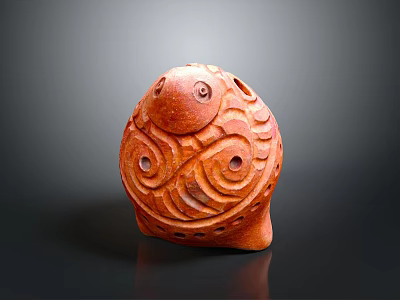Handcrafted Fish Shaped Ceramic Decorative Figurine With Carved Patterns And Hollow Design 3d model