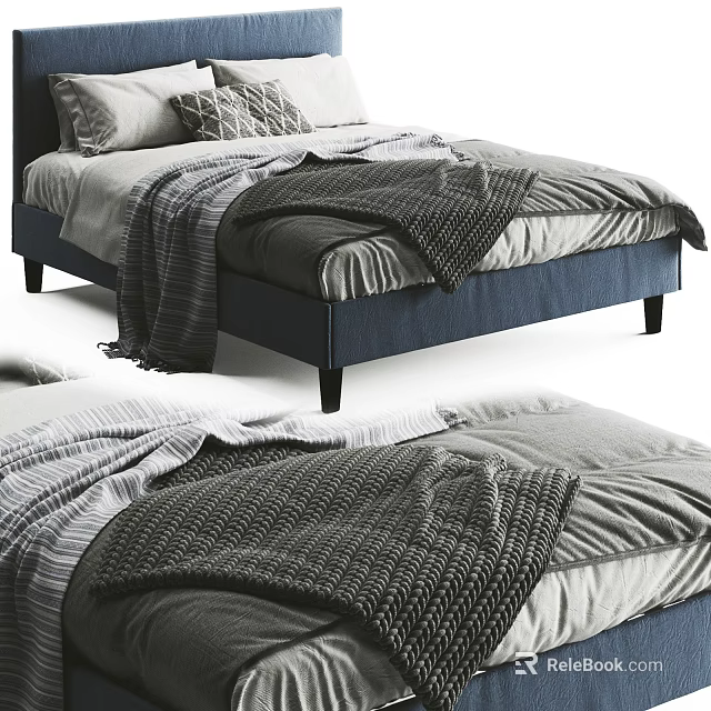 Modern Double Bed With Soft Bedding Cozy Blanket And Plush Pillows 3d model