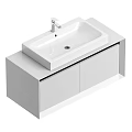 Modern Bathroom Vanity With White Rectangular Basin And Wall Mounted Shiny Cabinet Doors 3d model