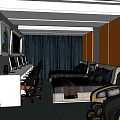 Modern Hotel Guest Room With Comfortable Bed Desk Chairs Curtains And Decorative Paintings