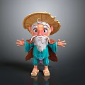Cartoon Old Man Character With Straw Hat White Beard And Open Arms