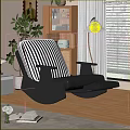 Living Room Interior with Black Rocking Chair Striped Cushion Floor Lamp Bookshelf and Plant