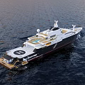 Luxury Modern Yacht Sailing On Open Sea With Spacious Deck And Platform