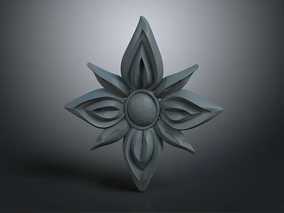 Gray Decorative Flower Sculpture With Petals And Circular Center On Dark Background 3d model