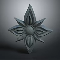 Gray Decorative Flower Sculpture With Petals And Circular Center On Dark Background