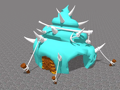 Cartoon Scene Featuring Blue Structure With White Spikes Bone Decorations And Orange Entrance 3d model
