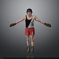 Man Wearing Boxing Helmet Black White Tank Top Red Shorts Gloves Standing With Arms Outstretched