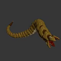 Brownish Yellow Segmented Creature 3D Model With Open Mouth And Sharp Teeth