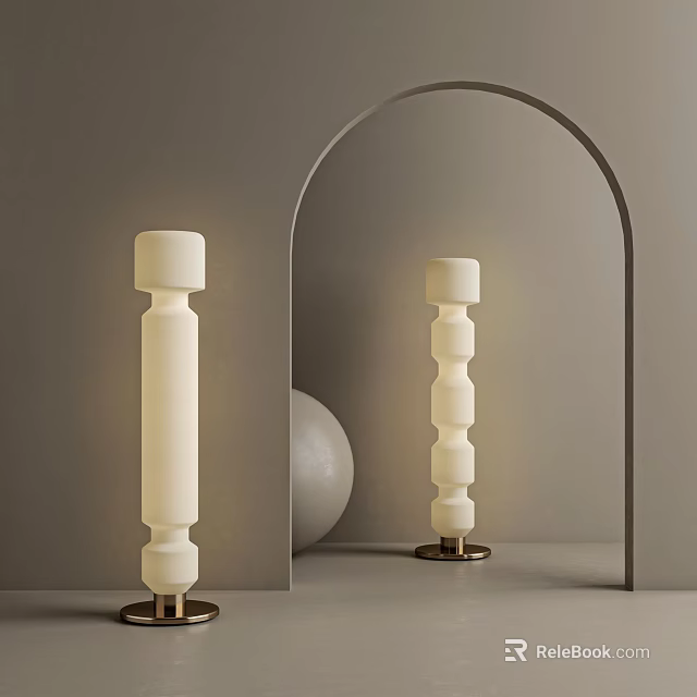 Modern Cylindrical Floor Lamps With White Shade And Brass Base In Archway Setting 3d model 