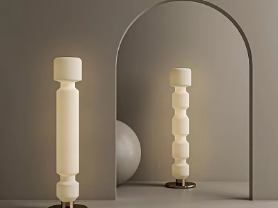 Modern Cylindrical Floor Lamps With White Shade And Brass Base In Archway Setting 3d model
