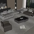Modern Sofa and Coffee Table Set in Living Room with Throw Pillows and Area Rug