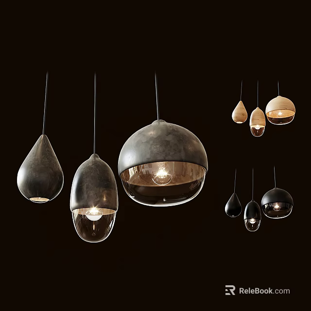 Modern Pendant Lights With Various Shapes Metal And Glass Contemporary Design 3d model 