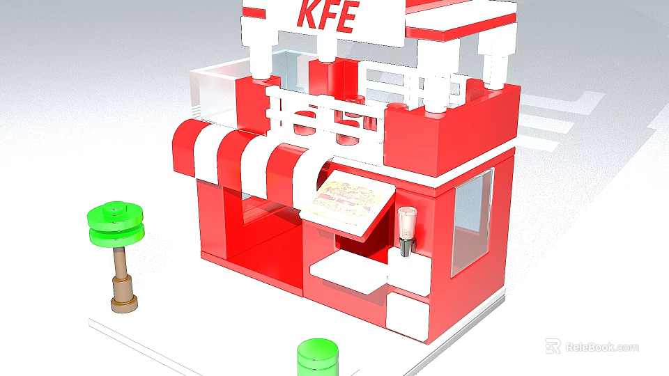 Red And White KFE Kiosk Structure With Awning And Counter Design 3d model 