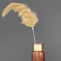 Brown Vase With Metallic Ring Holding Pampas Grass On Gray Background
