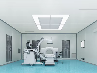 Modern Operating Room With Medical Equipment Blue Floor White Walls And Ceiling Lights 3d model