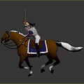 Game Movie Character Mounted Soldier Wearing Military Uniform And Hat Holding Sword On Brown Horse