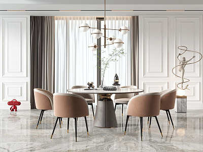 Modern Dining Table and Chair Combination Home Dining Table Combination 3d model