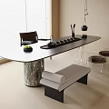 Modern Tea Table and Chairs with Natural Wooden Leg Bench and Transparent Stools by Window