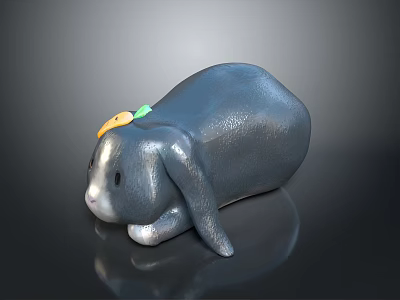 Gray Rabbit Figurine in Lying Position with Droopy Ears and Yellow Green Decoration 3d model