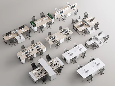 Modern Office Desks Arrangement With Multiple Workstations Office Chairs And Computers 3d model