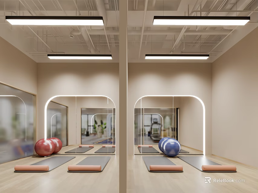 Spa Sauna Space With Yoga Mats And Fitness Balls 3d model 