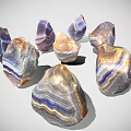 Natural Polished Agate Stones With Blue Purple Brown Striped Patterns On White