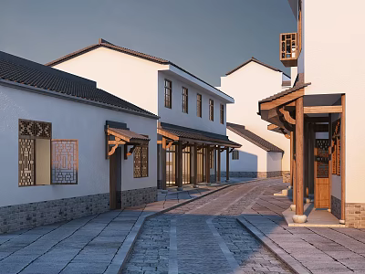 Traditional Ancient Chinese Architecture With White Walls Black Tiles Wooden Eaves And Stone Street 3d model