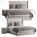 Sleek Modern Double Bed With Tufted Headboard Gray Bedding And Wooden Nightstand