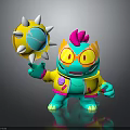 Vibrant Green Creature With Pink Hair In Yellow Jacket Holding Spiked Round Object