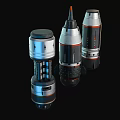 Three Futuristic Rocket Models With Metallic Finish And Detailed Design On Black Background