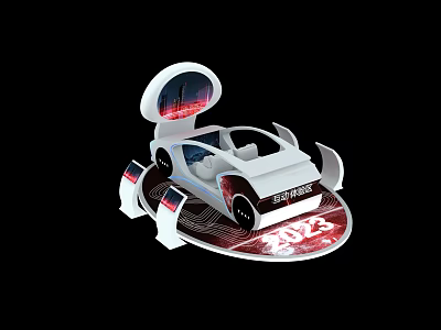 Futuristic White Hover Car With Surrounding Displays And 2023 Emblem Design 3d model