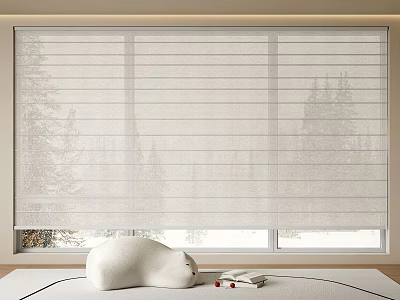 Soft Textured Venetian Blinds For Window With Natural Tree View And Cozy Indoor Decor 3d model