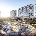 Modern High Rise Residential Landscape With Central Courtyard Greenery Trees And Scenic Walkways