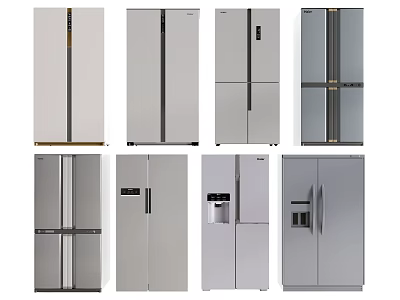 Modern Refrigerators in Various Styles and Multiple Models with Different Finishes on 3d model