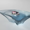 Modern Transparent Glass Coffee Table With Irregular Shape And Magazines On Top