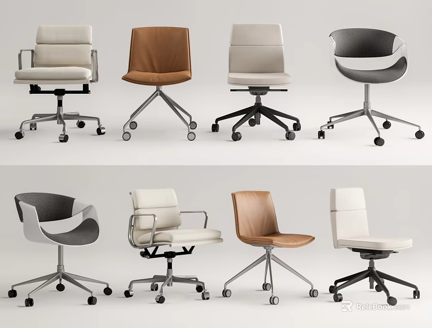 Modern Office Chairs With Swivel Design Multiple Colors For Workspace 3d model