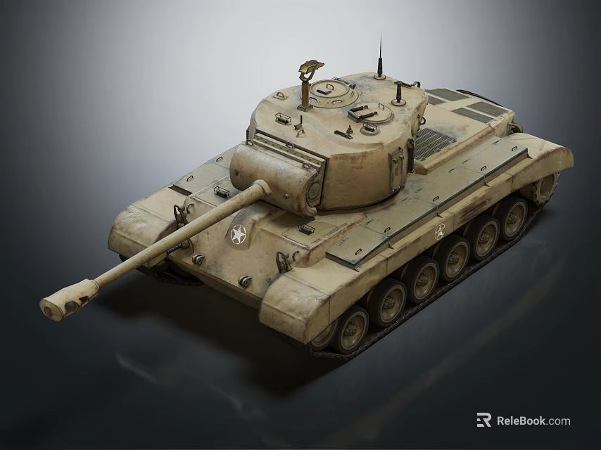 Desert Camouflage Military Tank With Turret Cannon Barrel Tracks Star Emblem Isolated On Gray Background 3d model 