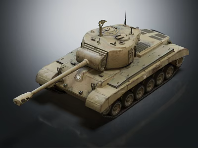 Desert Camouflage Military Tank With Turret Cannon Barrel Tracks Star Emblem Isolated On Gray Background 3d model