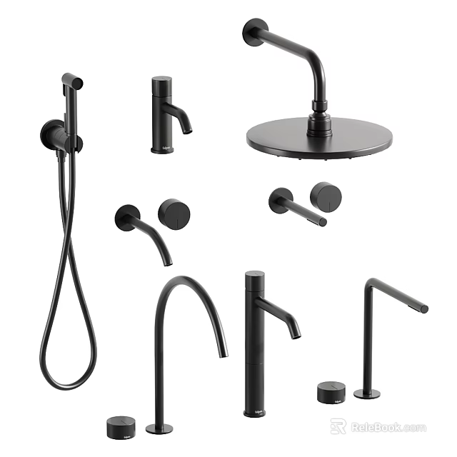 Black Modern Shower Head Set With Handheld Sprayer Faucet And Controls 3d model 