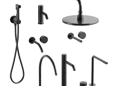 Black Modern Shower Head Set With Handheld Sprayer Faucet And Controls 3d model