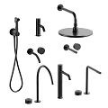 Black Modern Shower Head Set With Handheld Sprayer Faucet And Controls