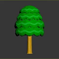 Cartoon Style Green Tree With Layered Canopy And Yellow Trunk On Dark Gradient Background
