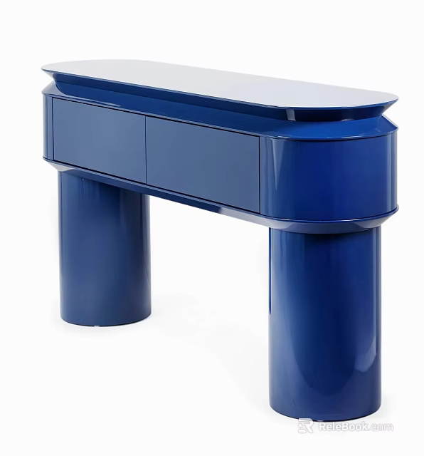 Blue Modern Console Table With Two Drawers And Cylindrical Legs For Entryway 3d model