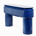 Blue Modern Console Table With Two Drawers And Cylindrical Legs For Entryway 3d model