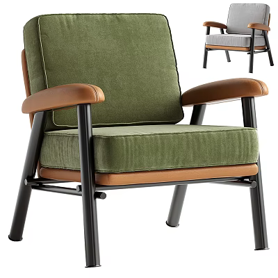 Modern Green Armchair with Brown Armrests and Black Metal Legs Comfortable Design 3d model